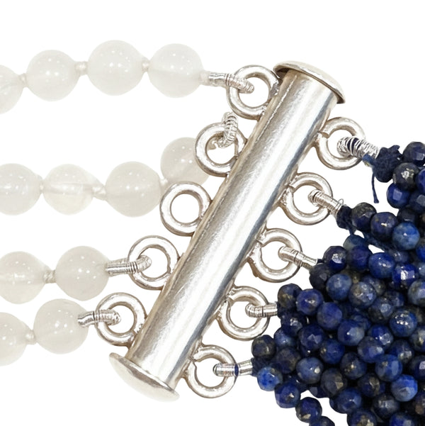 Detail shot of lapis stones and moonstone accents