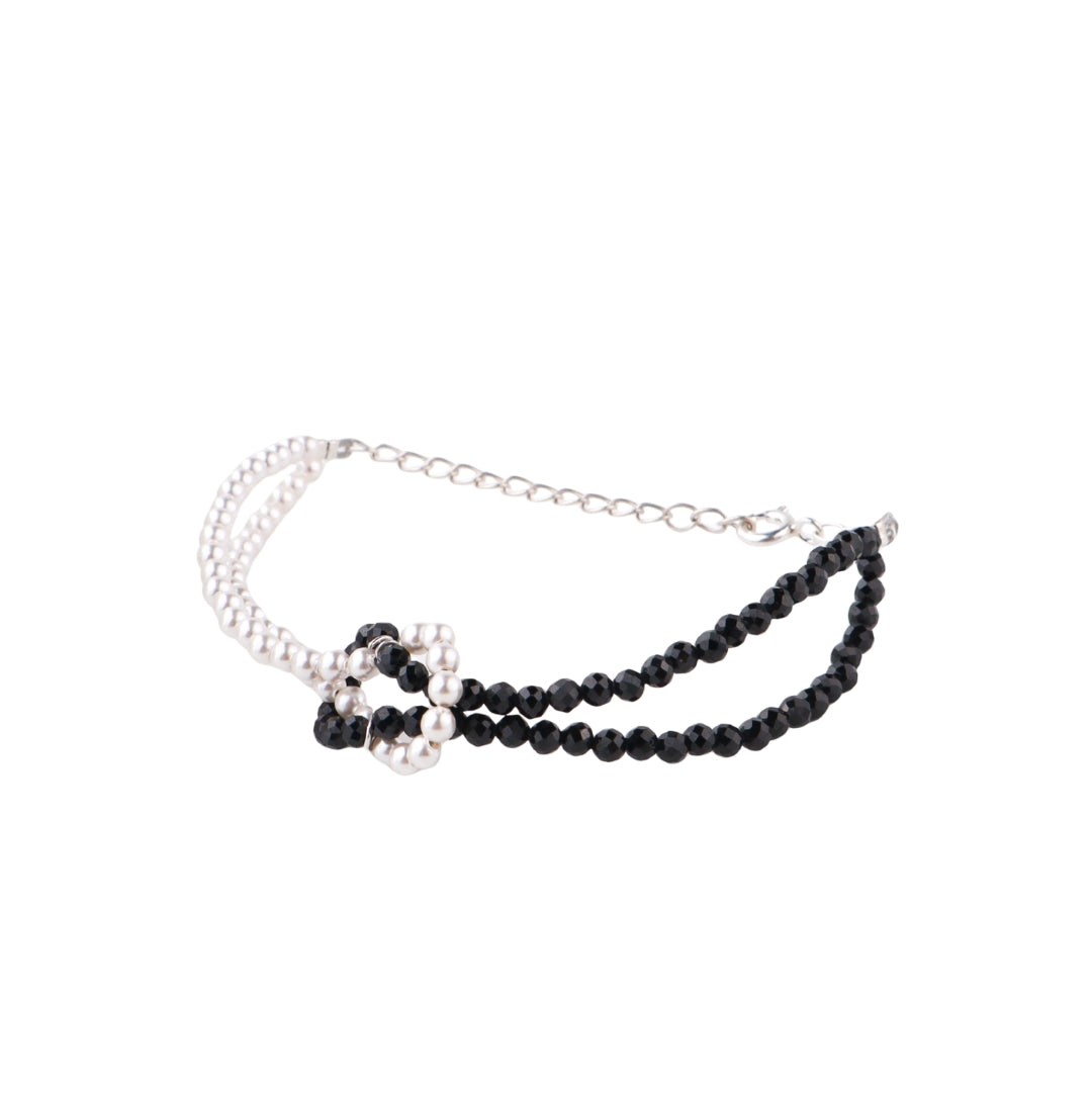 Black spinel and pearl forever bracelet in 92.5 sterling silver