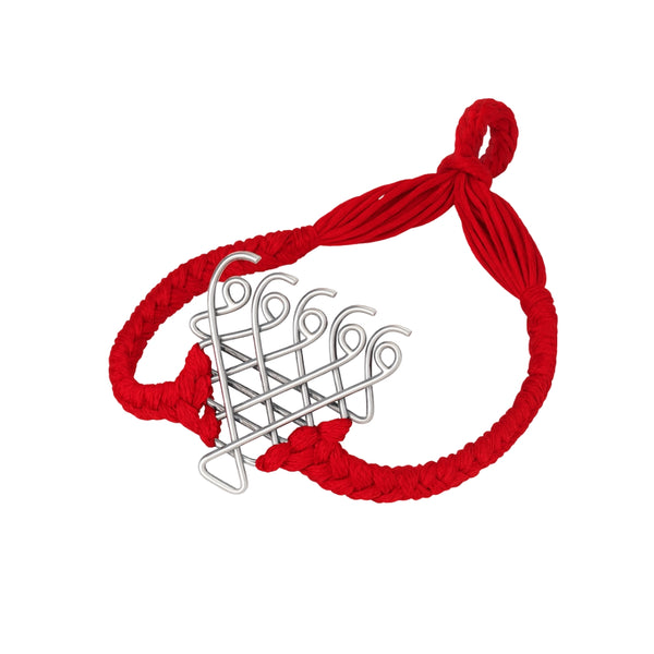 Silver Saraswati Bracelet with red thread medium motif in 92.5 sterling silver