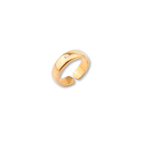 Silver CZ Unisex Band Ring | 22K Gold-Plated