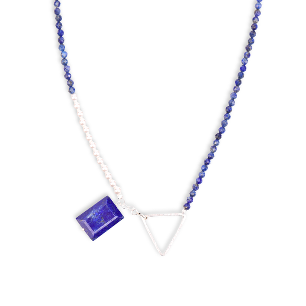 Front Clasp Necklace with Lapis Lazuli & Pearls (Project Handmade)