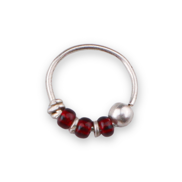 Silver Septum Cum Nose Ring with Red Bead (Pierced)