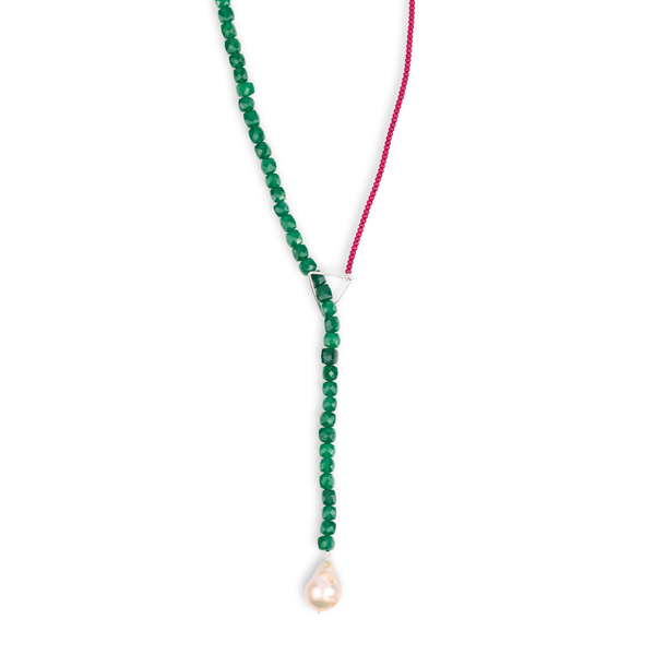 Triangle Slider Necklace with Green Onyx & Rubies (Project Handmade)