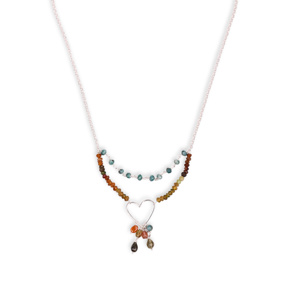 Heart Necklace with Blue Jade & Tourmaline (Project Handmade)