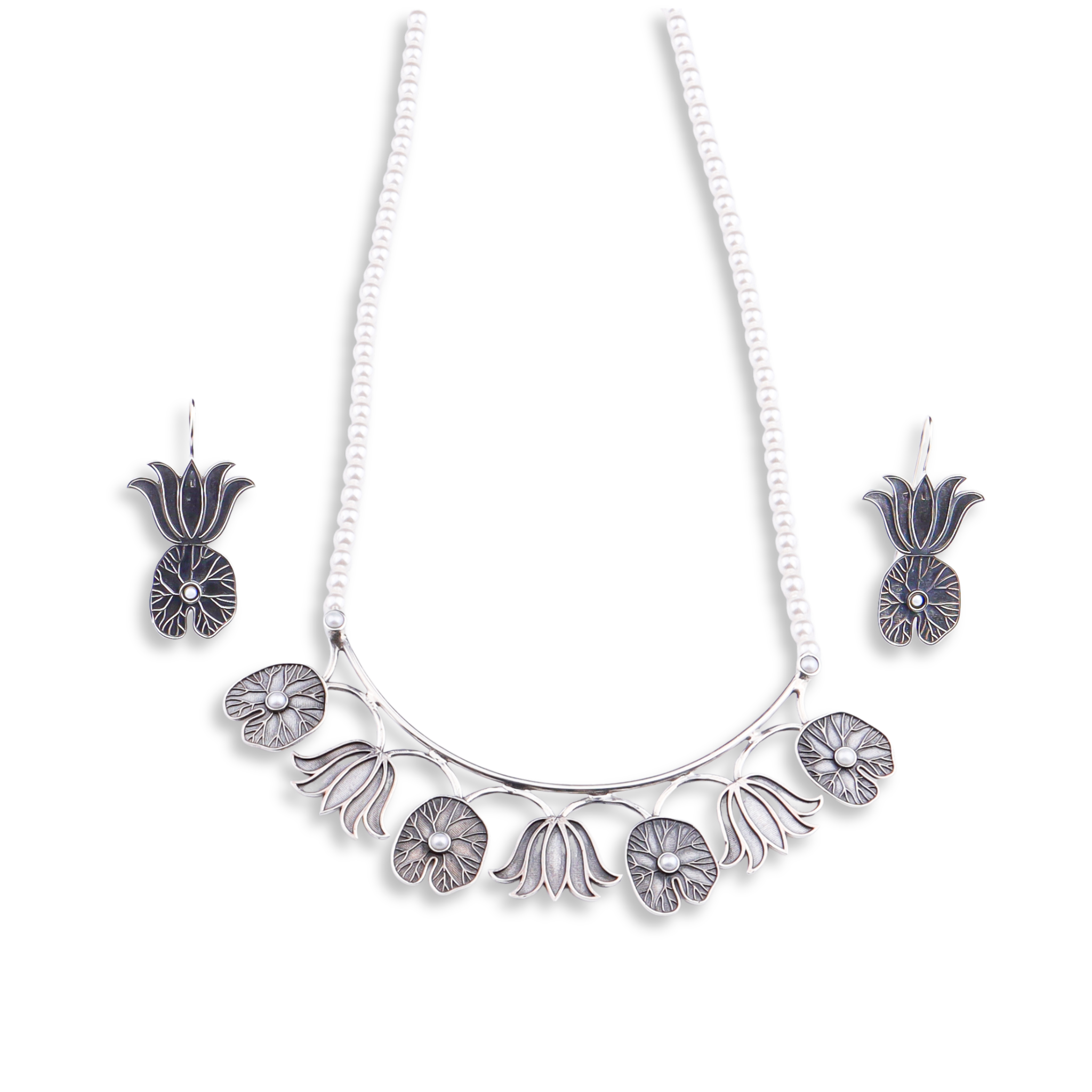 Abstract Silver Pearl Set