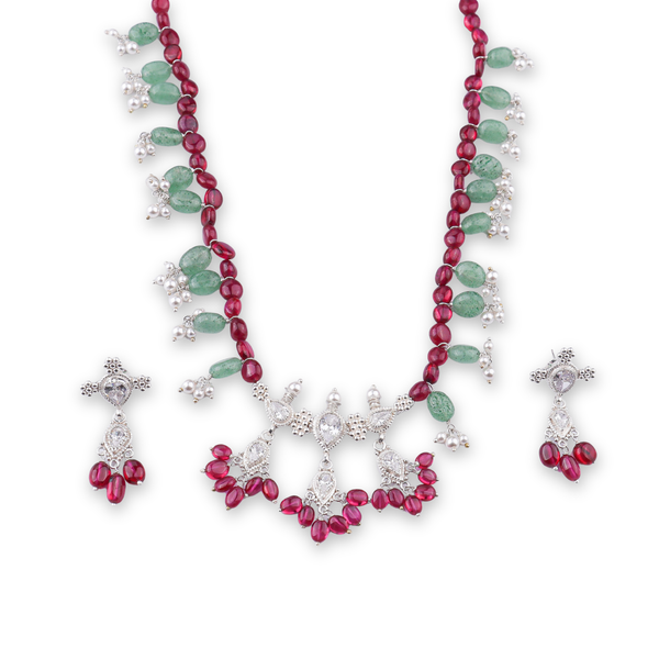 Silver CZ Kudi Tanmani Set with Rubies & Russian Quartz