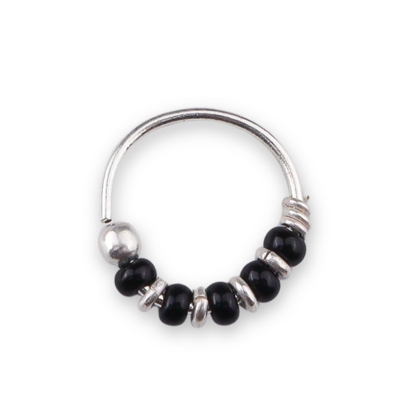 Silver Septum Cum Nose Ring with Black Bead (Pierced)