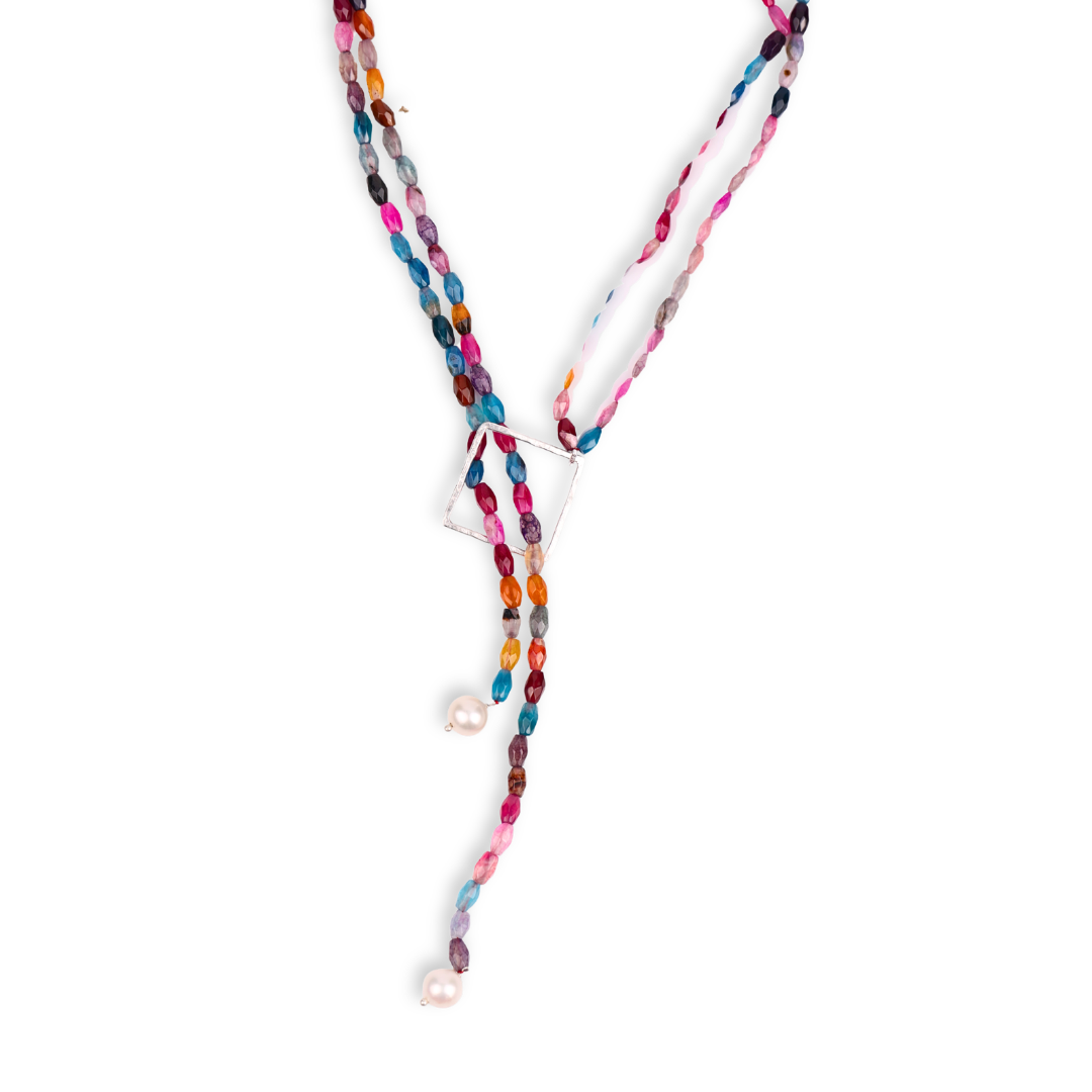 Square Slider Necklace with Multicolour Agate (Project Handmade)