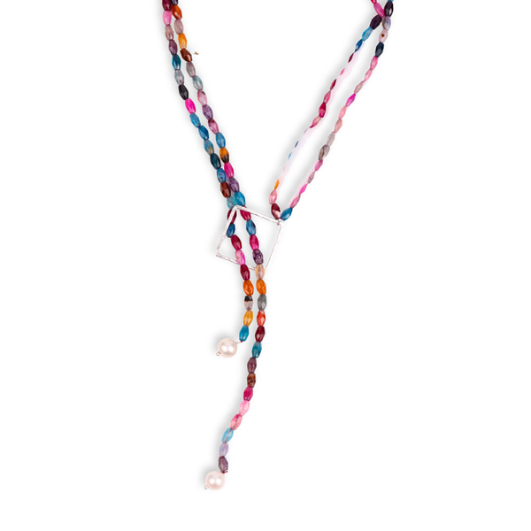 Square Slider Necklace with Multicolour Agate (Project Handmade)