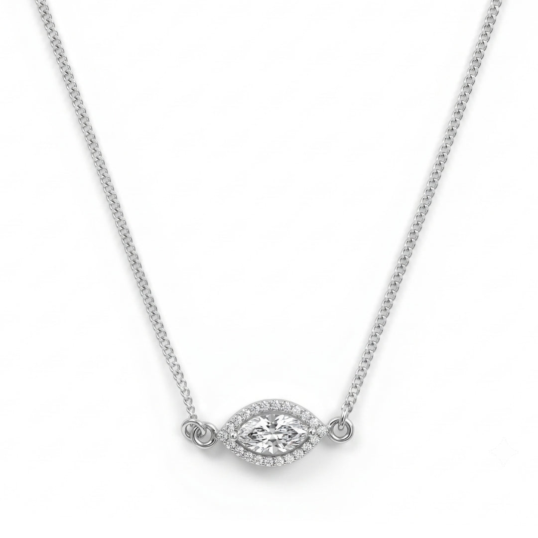 Silver CZ Marquise Cluster Pendant Necklace