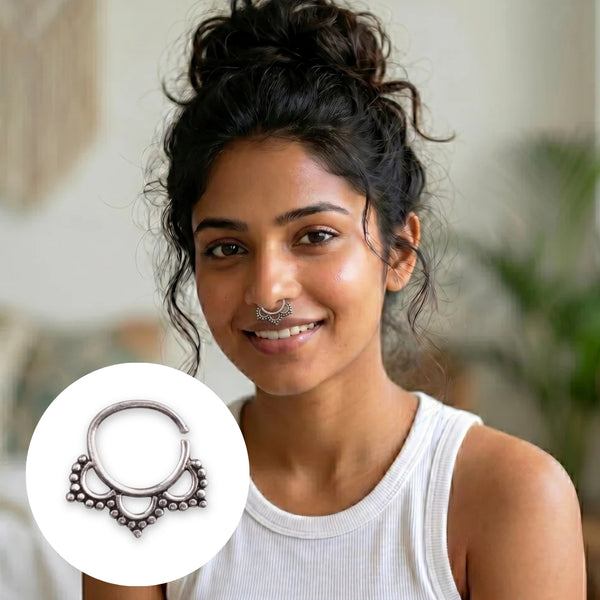 Oxidised Petal Septum Cum Nose Ring (Pierced)