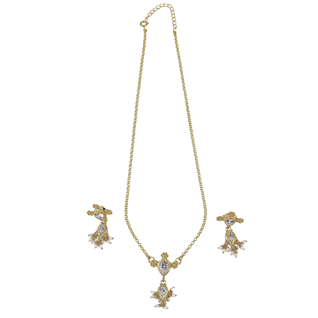 Silver Cz kudi tanmani set with pearls | 92.5 Silver | 22K Gold Plated