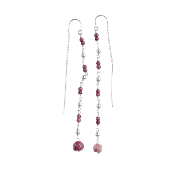 Ruby, Pink Opal, & Pearl Ganthan Sui Dhaga Earrings (Project Handmade)