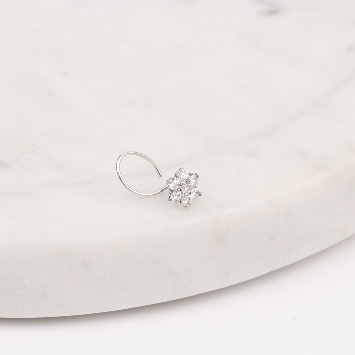 White CZ Flower Nose Pin (Pierced)