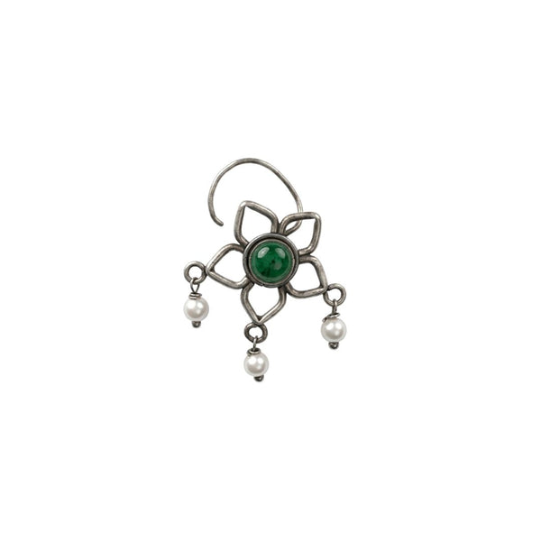 Oxidised Green Flower Pierced Nose Pin (Large)