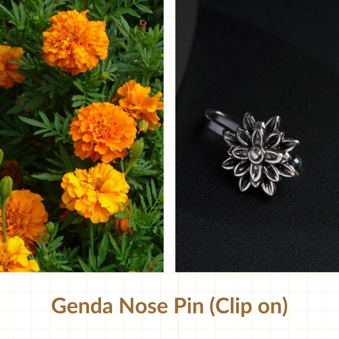 Handmade Silver Genda Nose pin (Clip on)