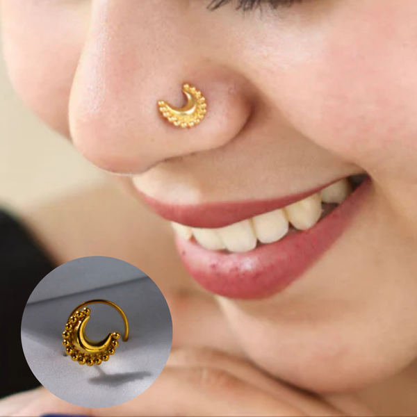 Chandrakor Nose pin : Big (Pierced) |  92.5 Silver | 22K Gold Plated