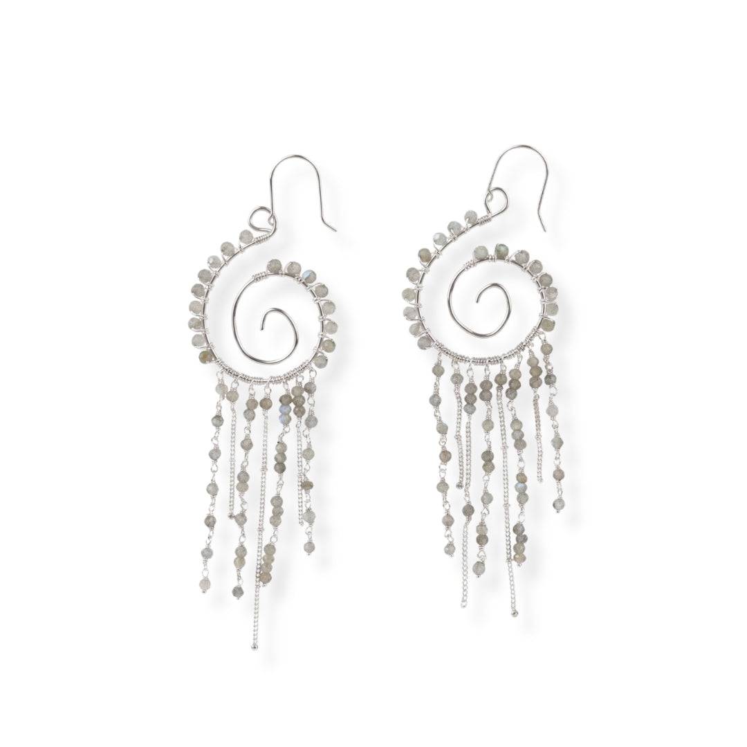 Labradorite Spiral Silver Earrings in 92.5 sterling silver