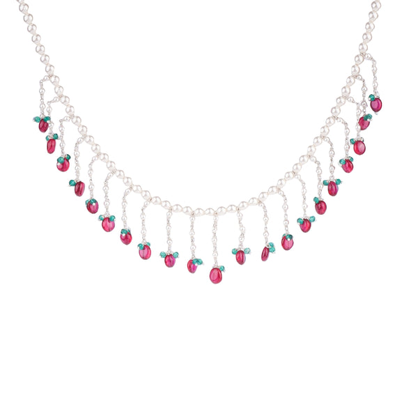 Luxe Necklace - Pearls, Ruby & Green Onyx