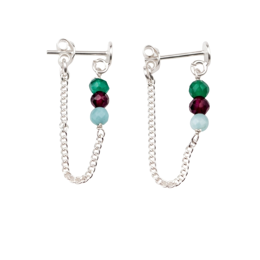 Green Onyx, Garnet and Blue Jade Earrings (Project Handmade)