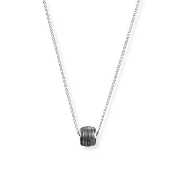 Silver Textured Round Bead Long Necklace