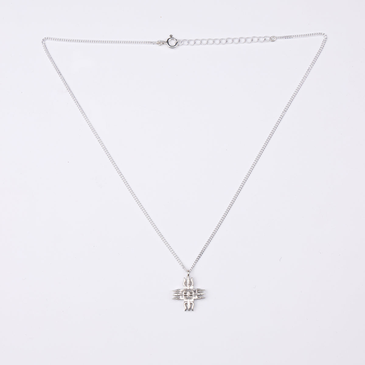 Silver Raised Trishul Pendant Necklace