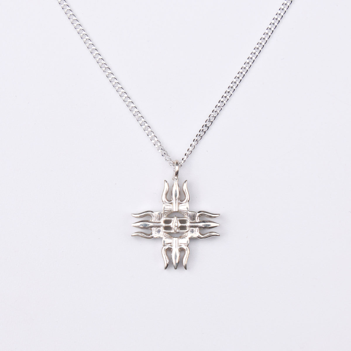 Silver Raised Trishul Pendant Necklace