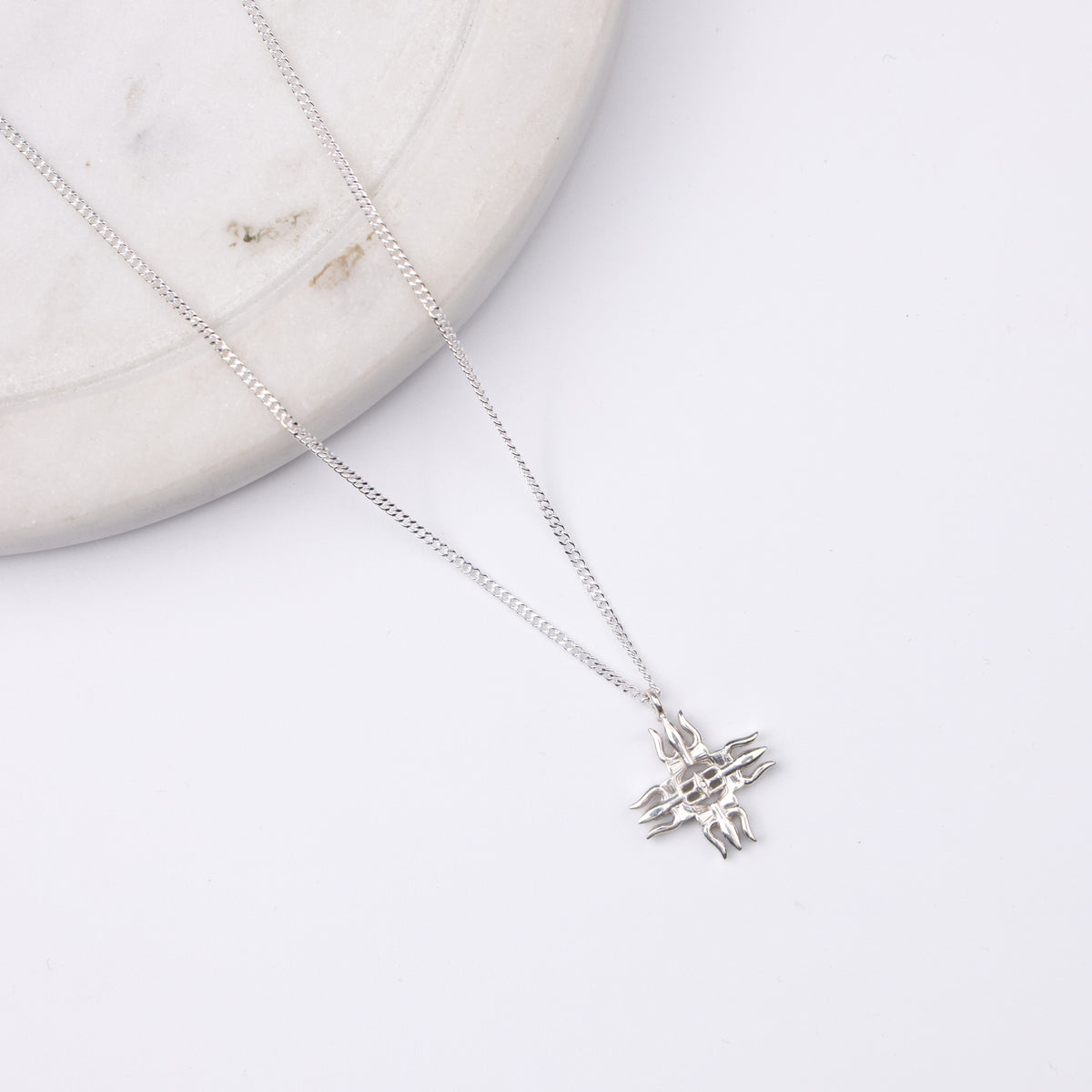 Silver Raised Trishul Pendant Necklace