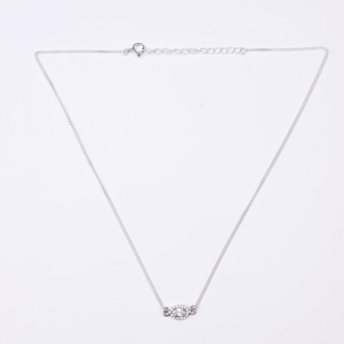 Silver CZ Oval Pendant Necklace