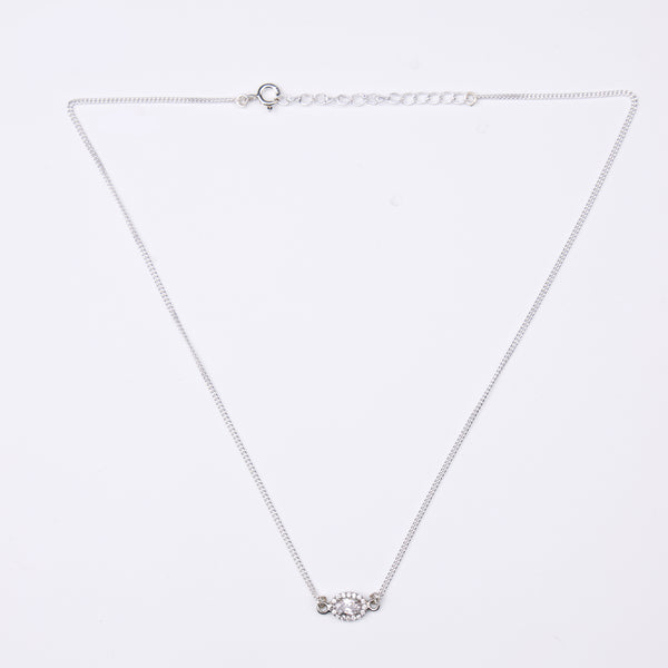 Silver CZ Oval Pendant Necklace