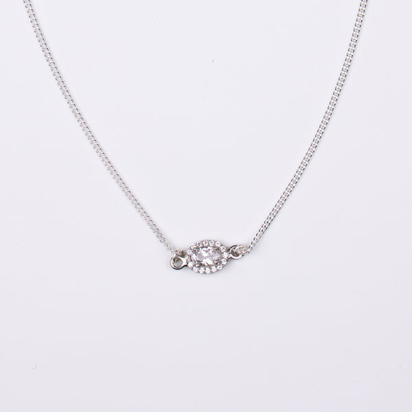 Silver CZ Oval Pendant Necklace