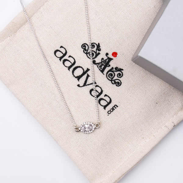 Silver CZ Oval Pendant Necklace