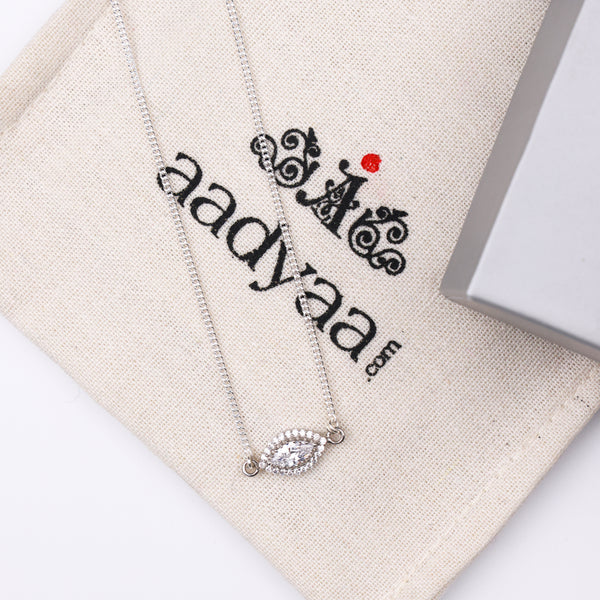 Silver CZ Marquise Cluster Pendant Necklace