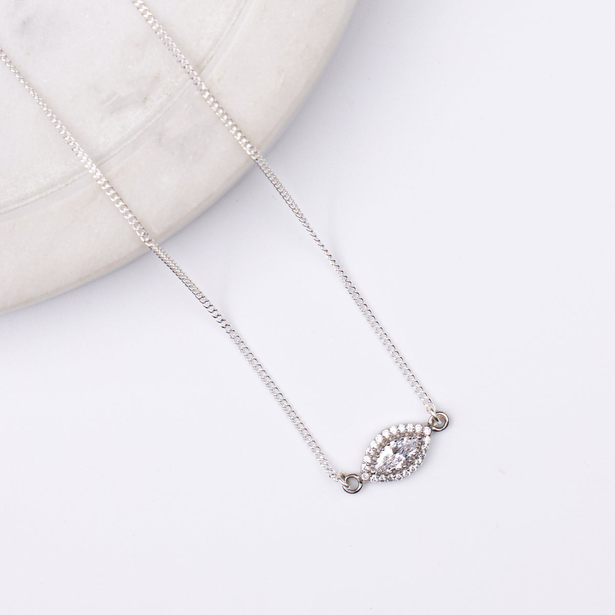 Silver CZ Marquise Cluster Pendant Necklace