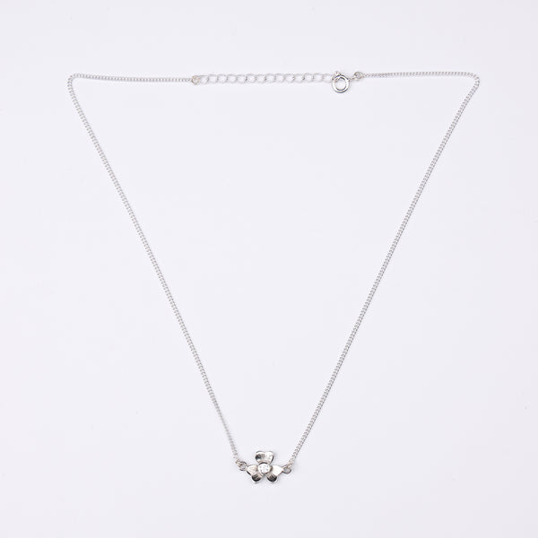 Silver Cz Flower Pendant Necklace
