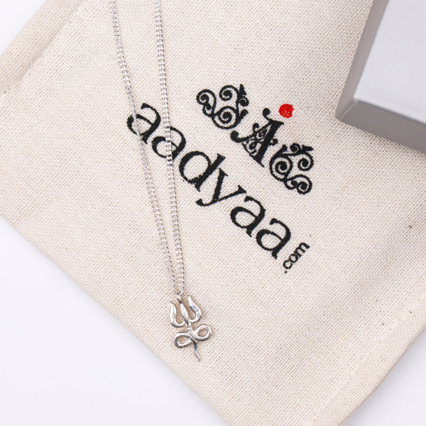 Silver Serpent Trishul Pendant Necklace