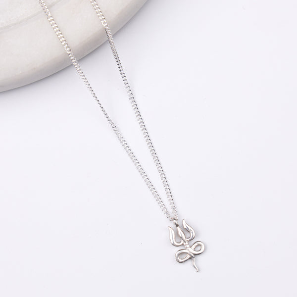 Silver Serpent Trishul Pendant Necklace