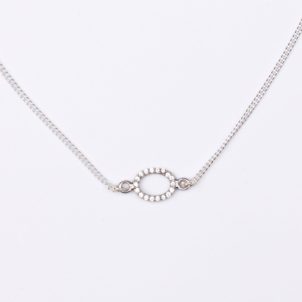 Silver CZ Halo Oval Pendant Necklace