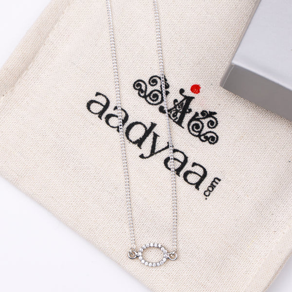 Silver CZ Halo Oval Pendant Necklace