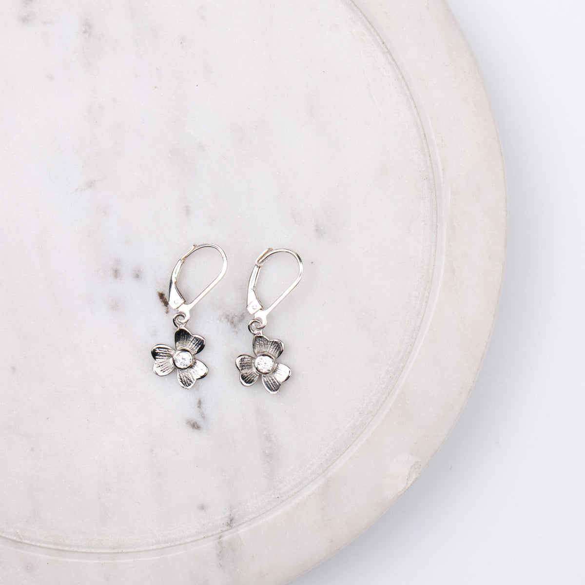 Silver CZ Flower Earrings