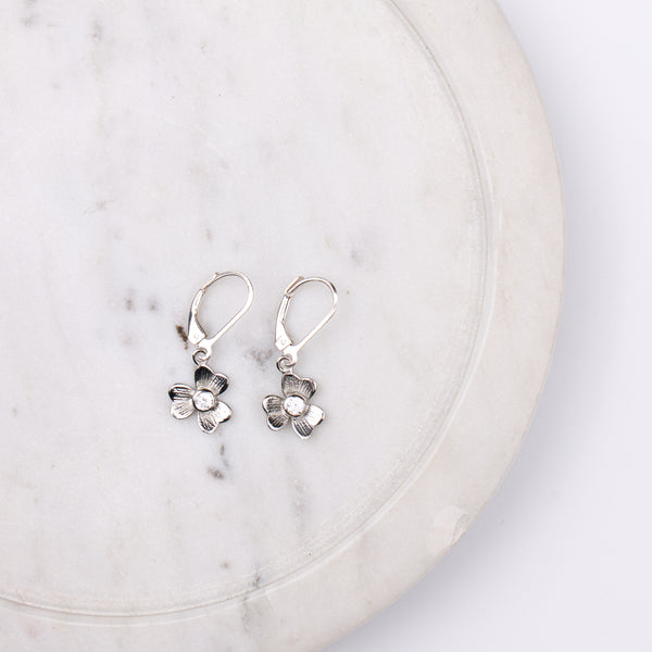Silver CZ Flower Earrings