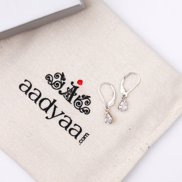 Silver CZ Pear Earrings