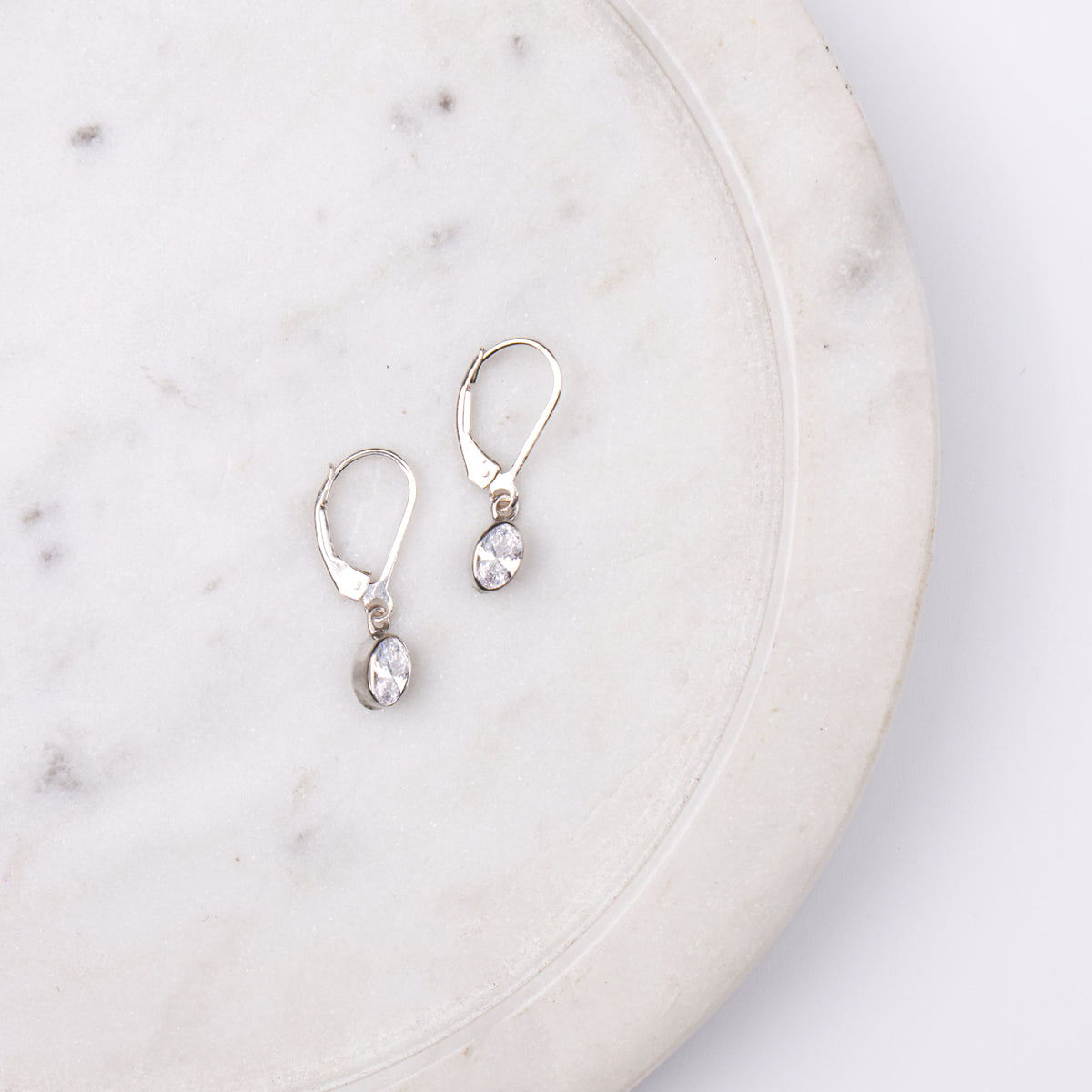 Silver CZ Oval Bezel Earrings