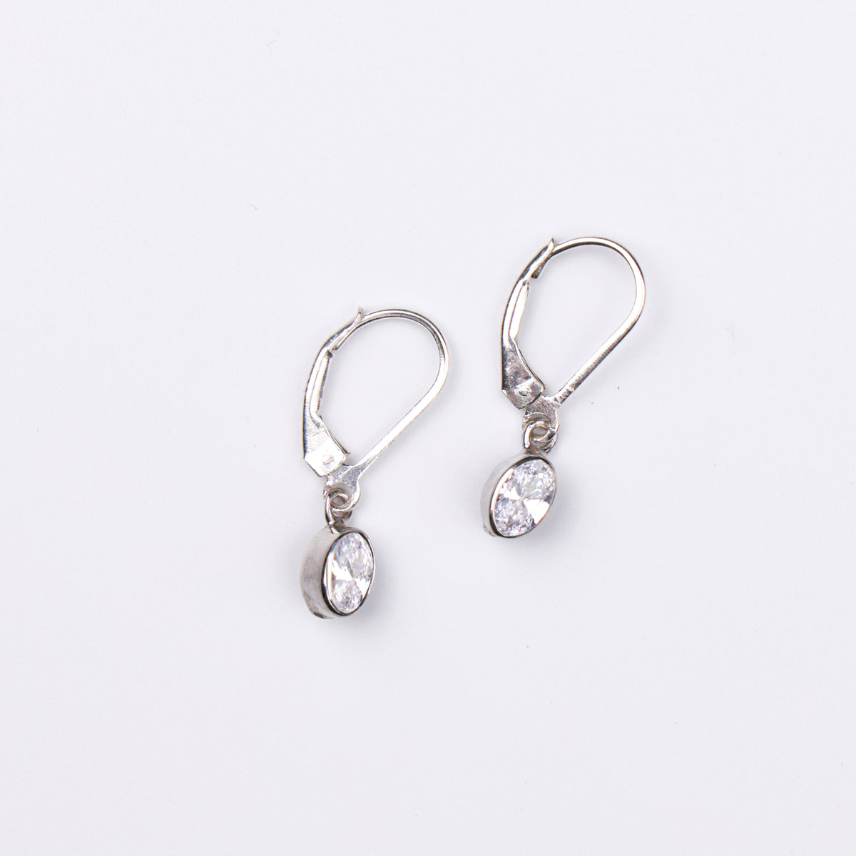 Silver CZ Oval Bezel Earrings