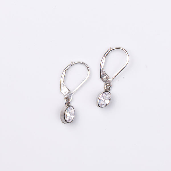 Silver CZ Oval Bezel Earrings