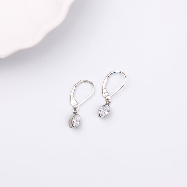 Silver CZ Oval Bezel Earrings