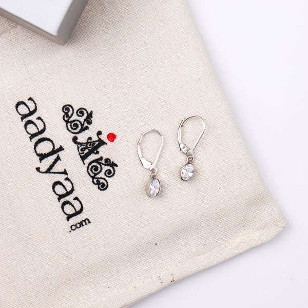 Silver CZ Oval Bezel Earrings