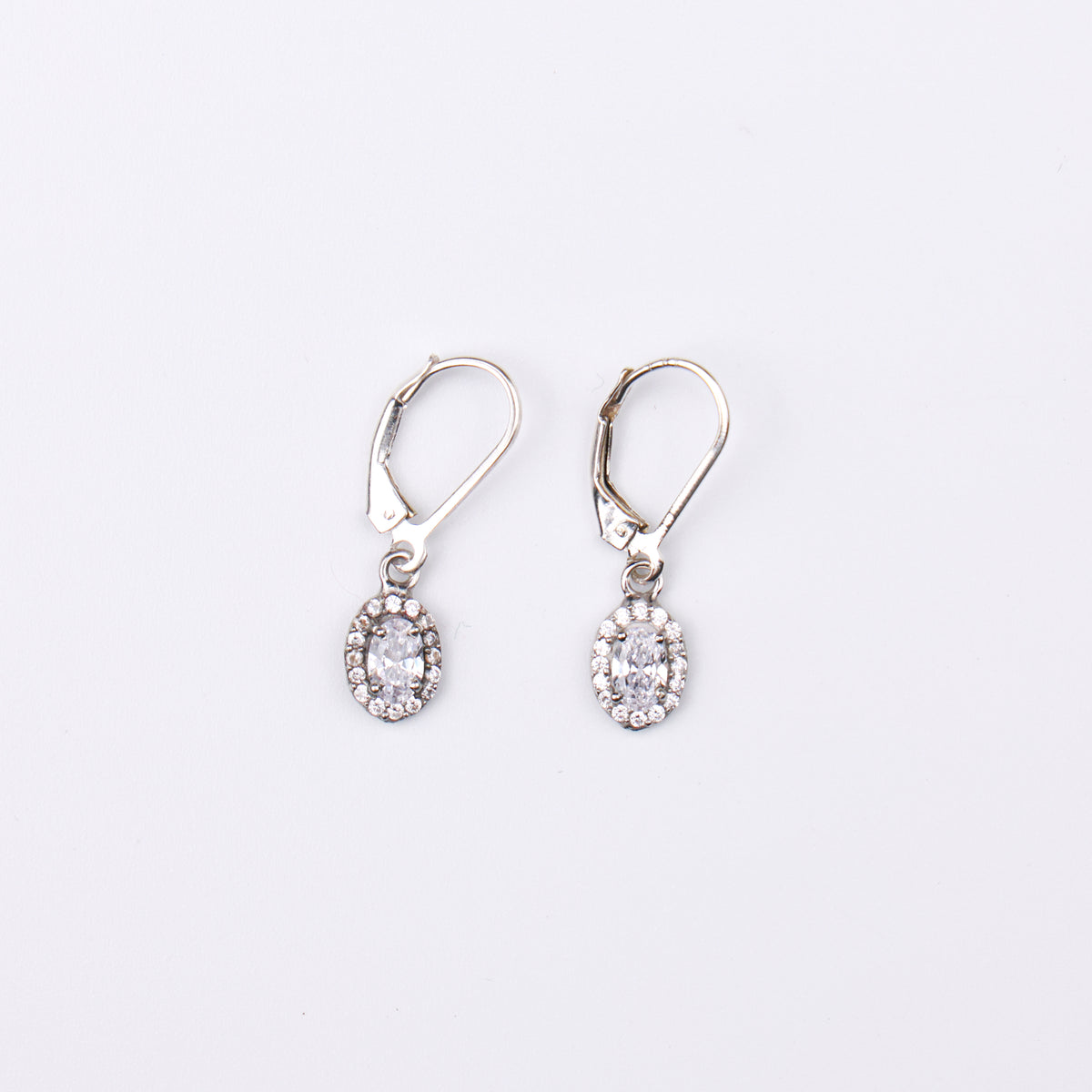 Silver CZ Oval Cluster Earrings