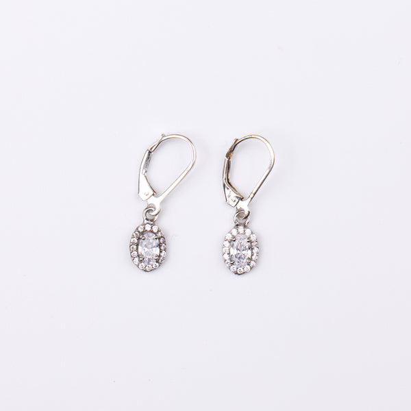Silver CZ Oval Cluster Earrings
