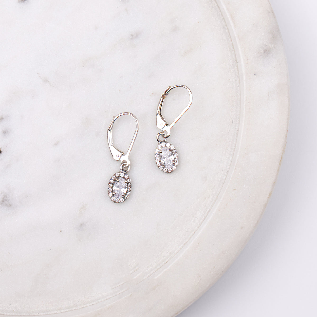 Silver CZ Oval Cluster Earrings
